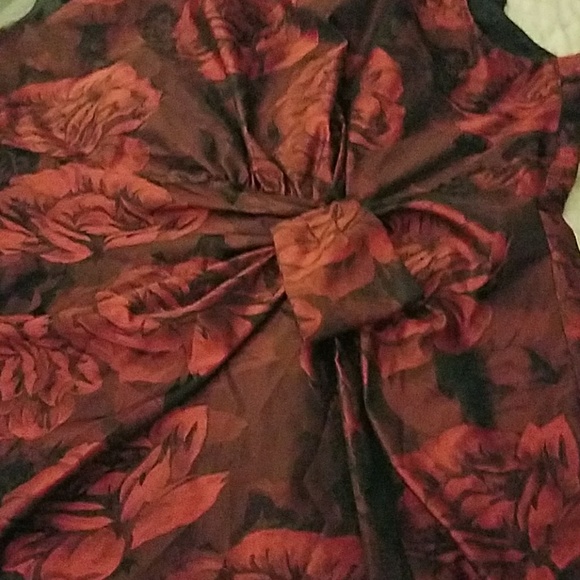 Red Floral Gathered Cocktail Dress - Picture 2 of 4